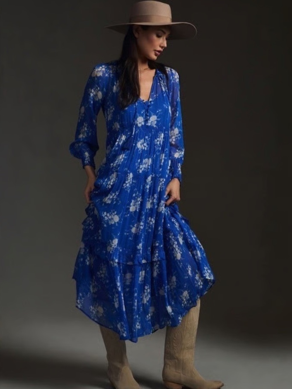 Anthropologie The Marais Printed Chiffon Maxi Dress - Sapphire